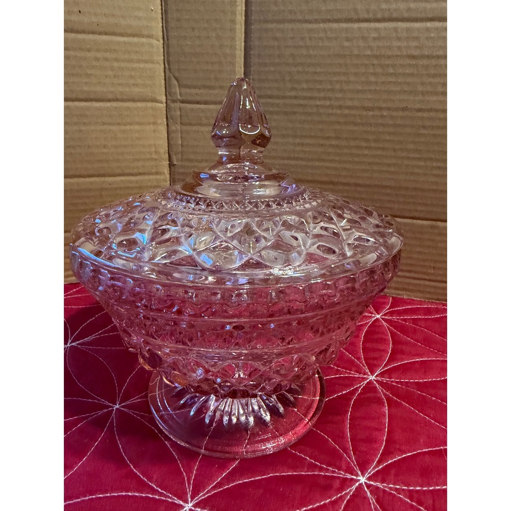 Vintage Anchor Hocking Pink Wexford Pressed Glass Candy Dish w/Lid